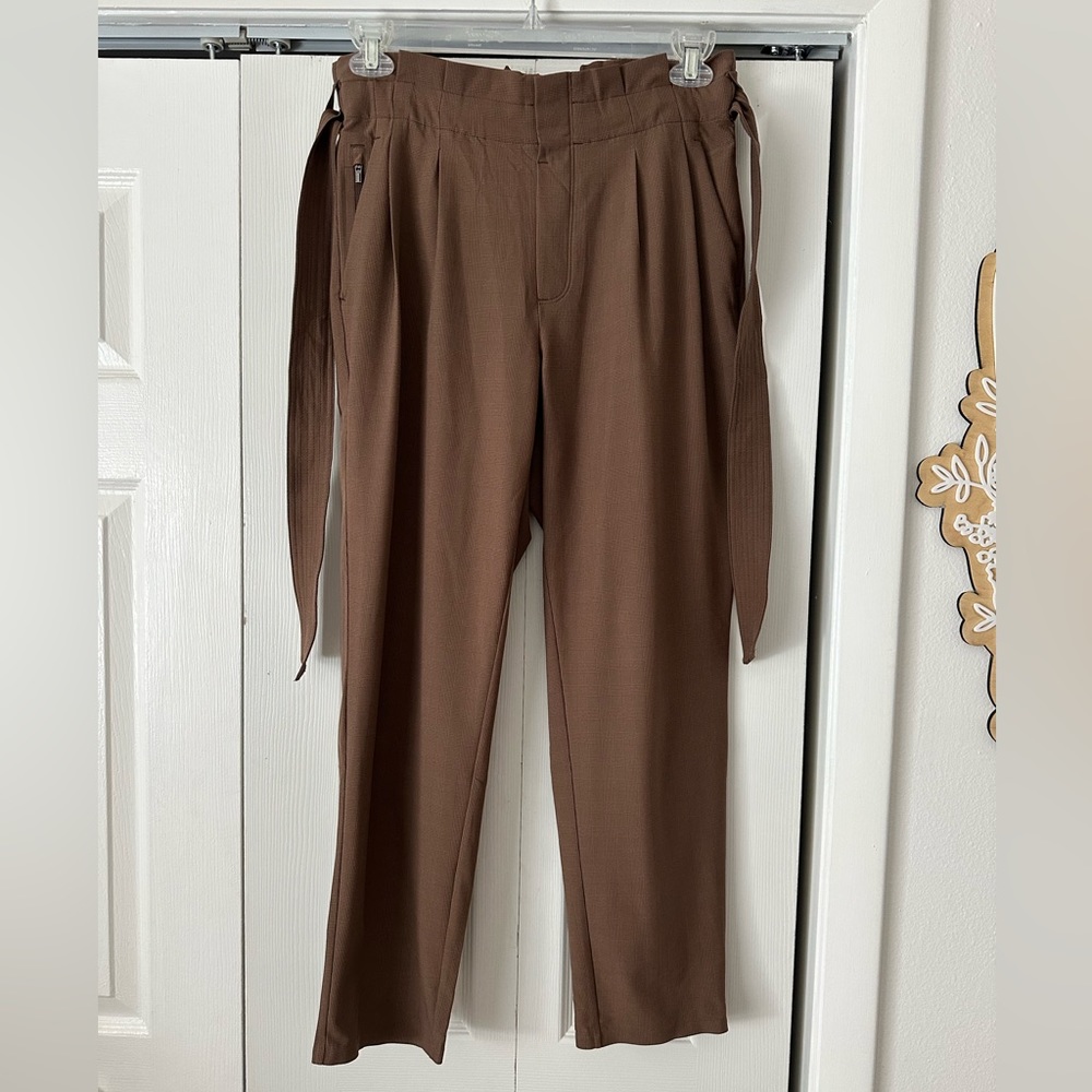 Athleta Skyline Plaid Pant II High Rise Tie Waist Brown Plaid Size 6